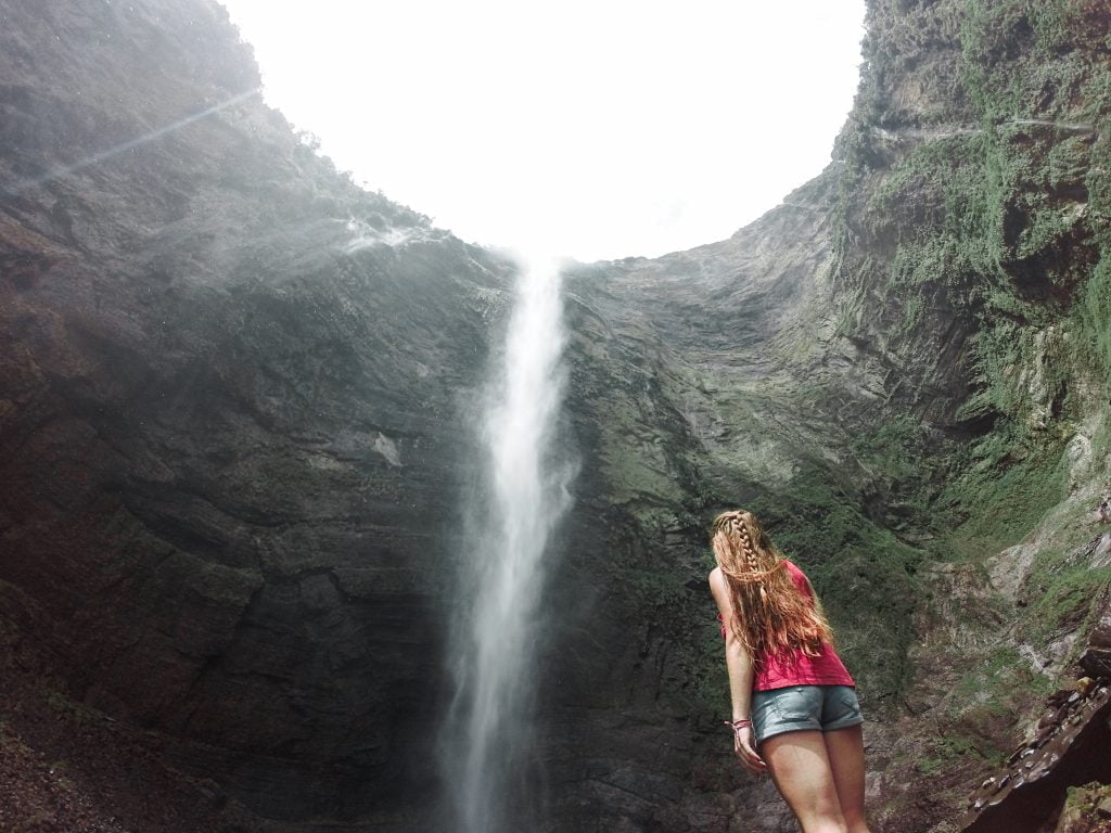 Staring up at one of the tallest waterfalls in the world
