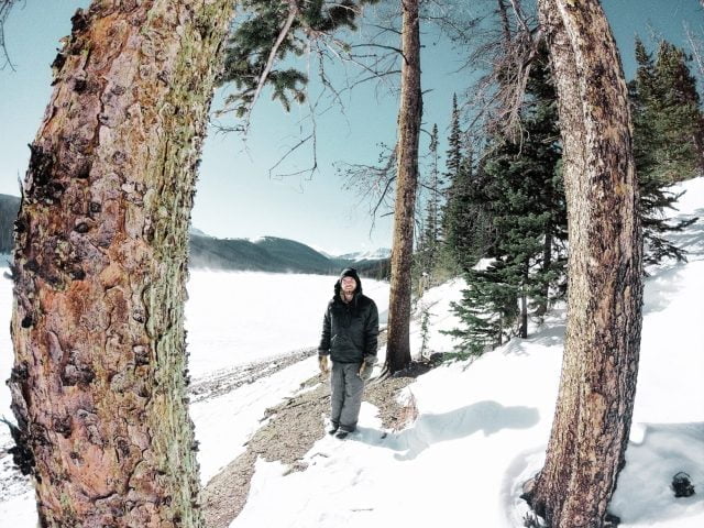 Admiring the winter landscape around our campsite in the Poudre Canyon