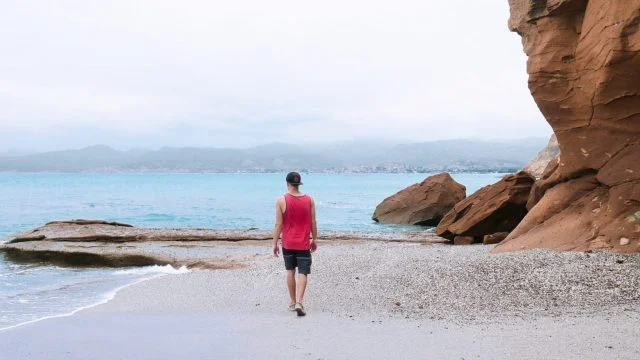 Enjoying Playa Prieta with Machalilla visible in the distance