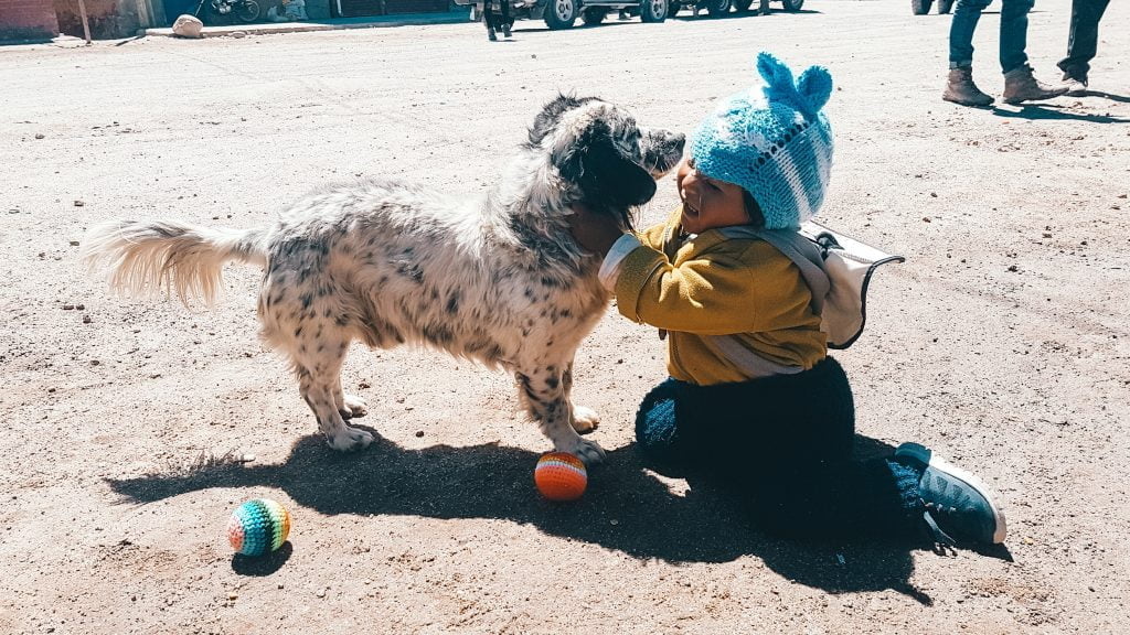 Playing with kids and pups in the streets of Uyuni