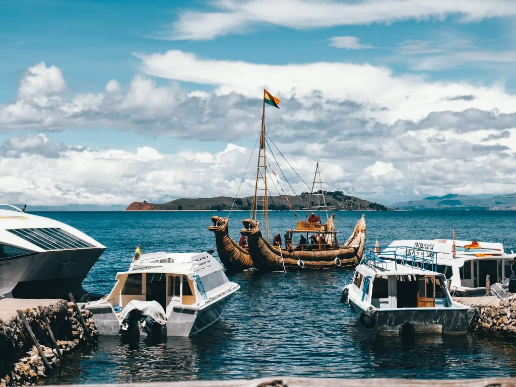 A mix of modern and traditional life seen in the boats used around the island