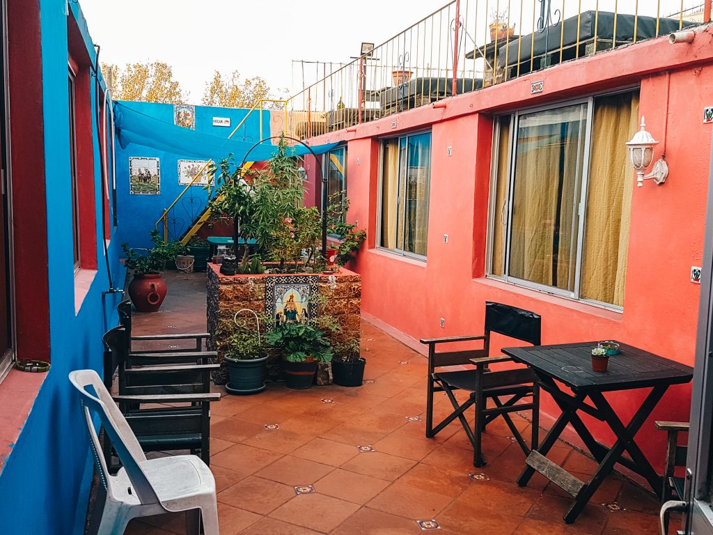 The colorful common area at our hostel
