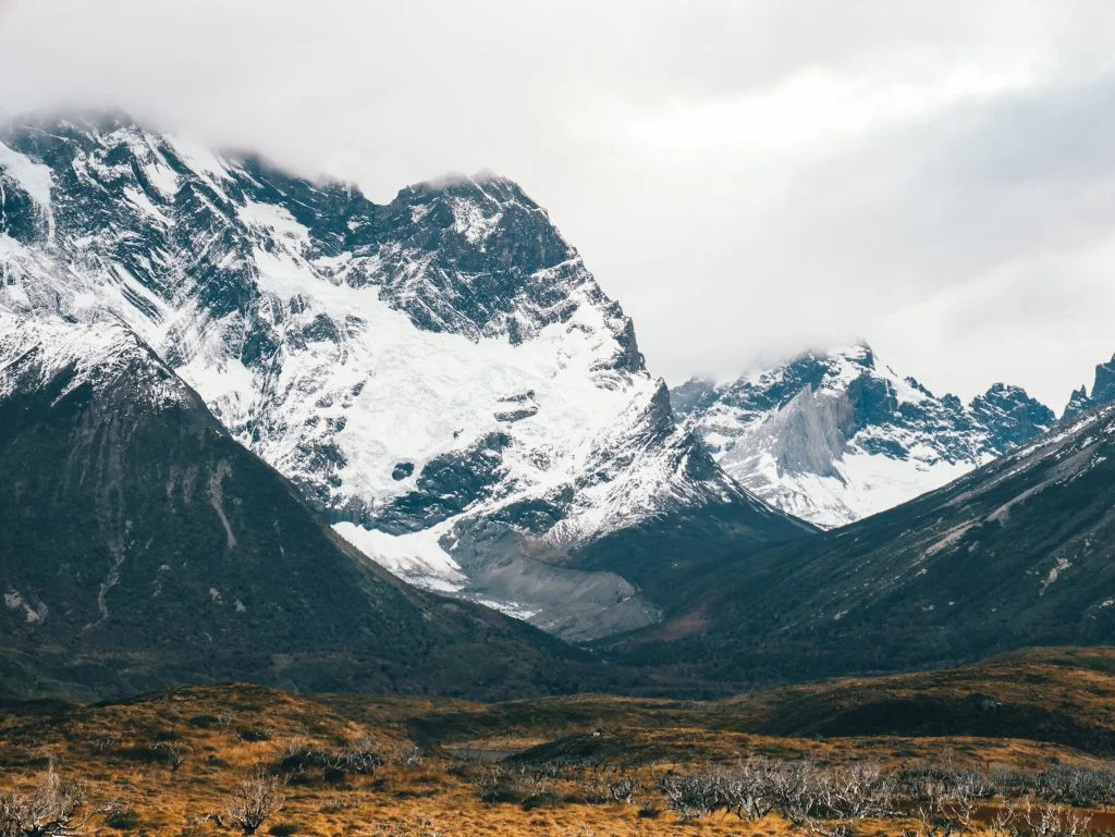 Snowy peaks towering above the valley
