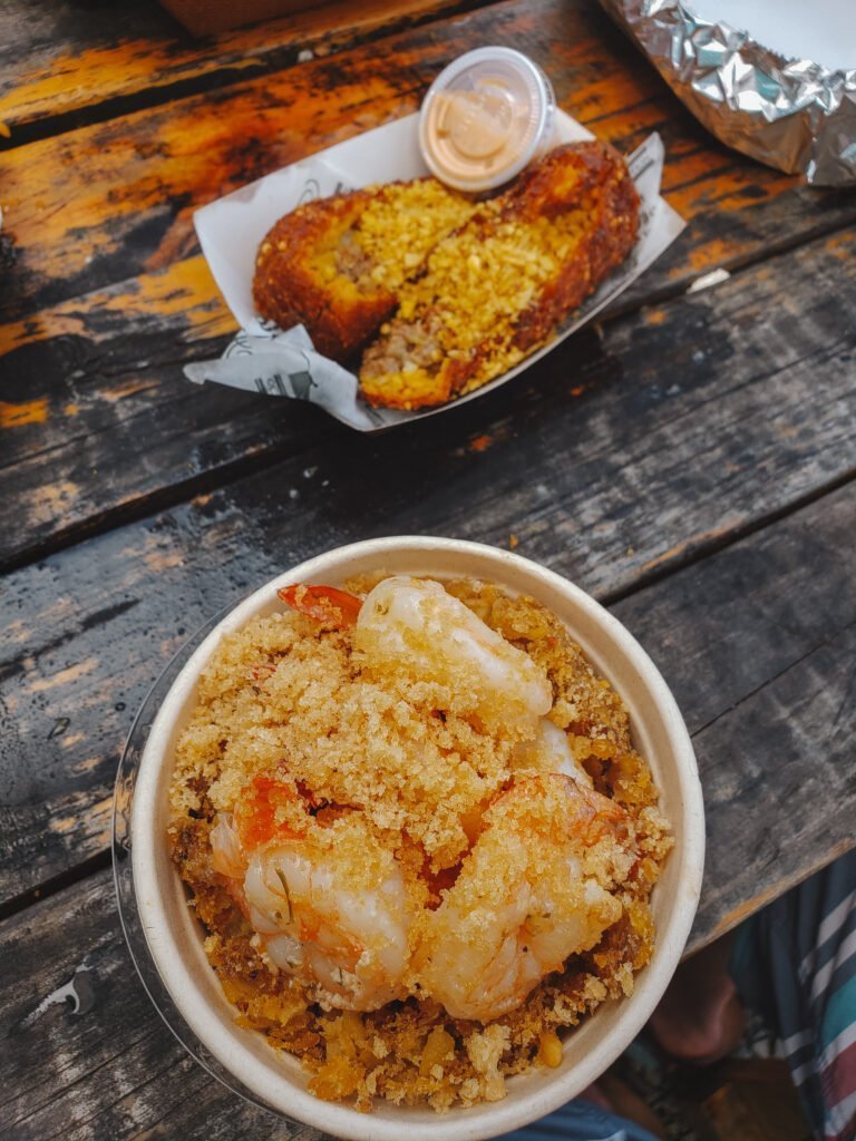 There are some tasty Puerto Rican dishes available at the beach food stalls