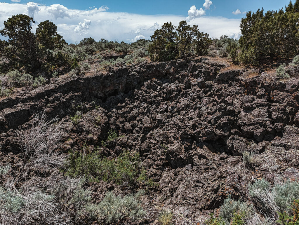 The dark, rugged rock that makes up the Hell's Half Acre Lava Field