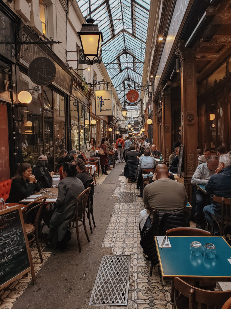 The bustling scene in the Passage des Panoramas - day 4 of our four-day Paris itinerary