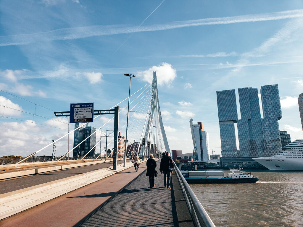 Walking across the Erasmusbrug - Rotterdam