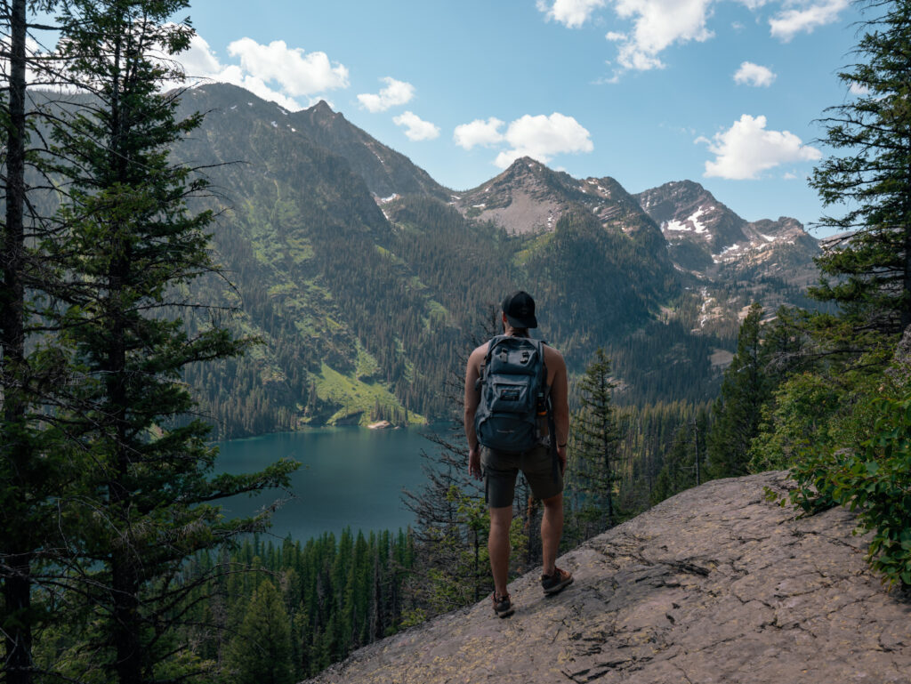 A pretty view over Glacier Lake from along the trail up to Crescent and Heart Lakes