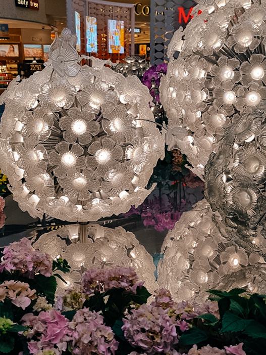 the glass flower spheres of the Crystal Garden