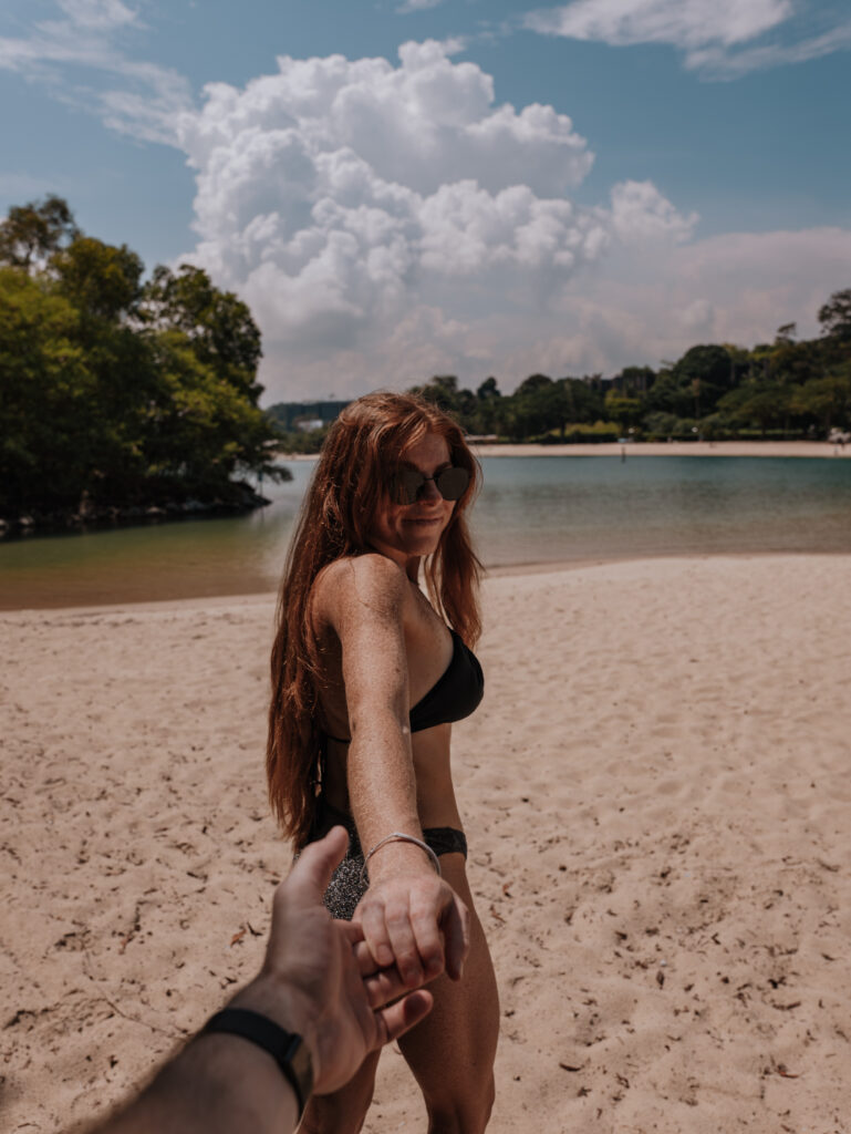 Lia on the beach at Sentosa