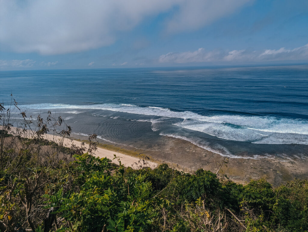 Looking down at Nyang Nyang Beach from the cliffs above