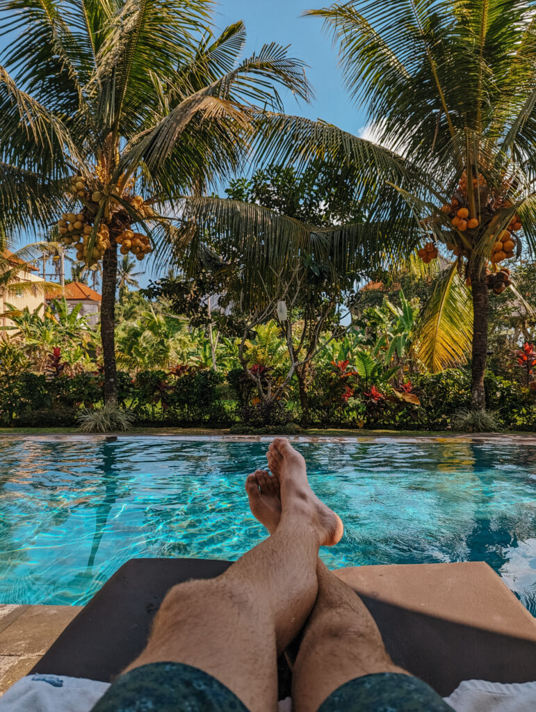 Lounging at our hotel pool
