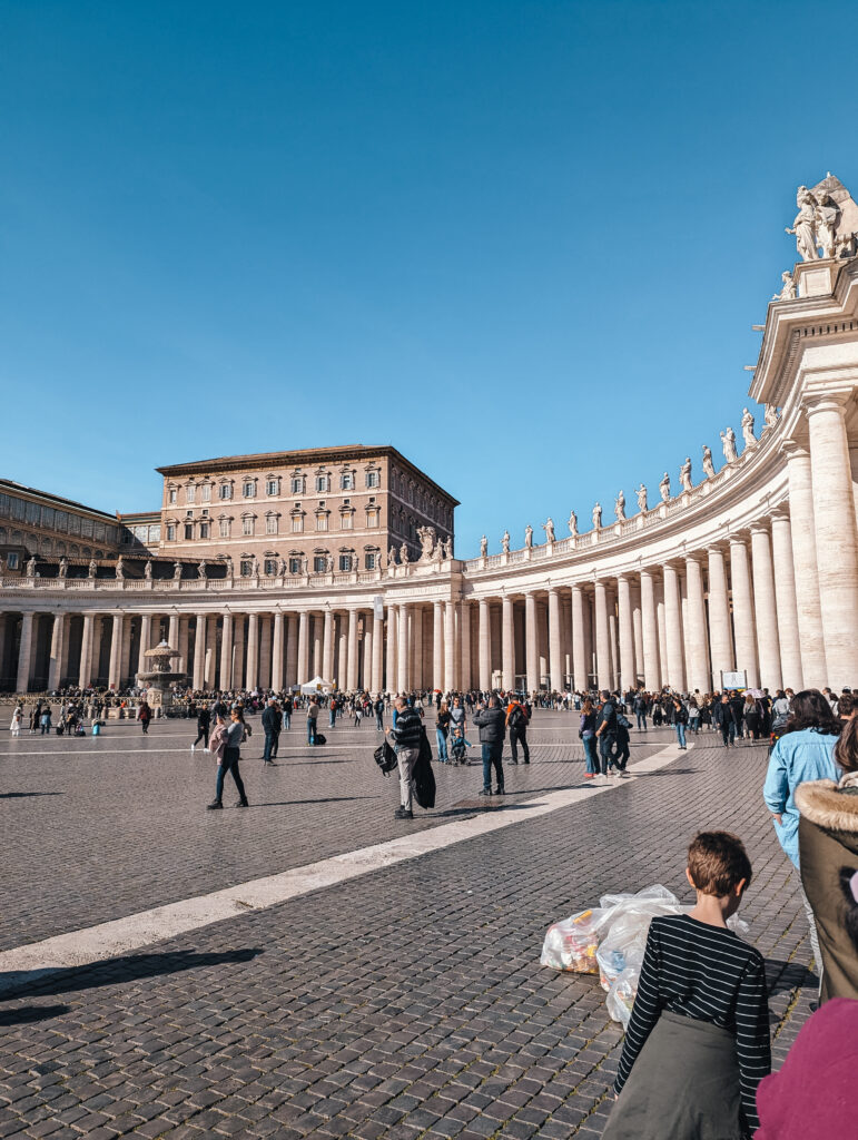 The line to enter the basilica wrapping around the plaza