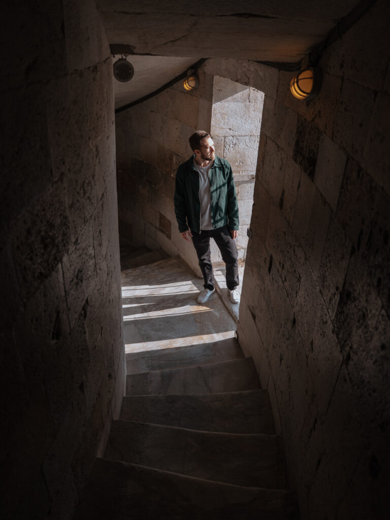 The steps that wind around the inside of the tower