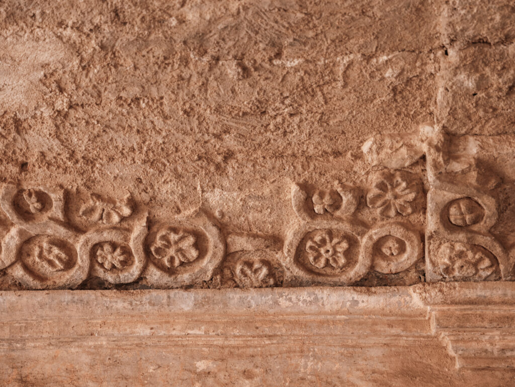 Carved flower details on a ceiling