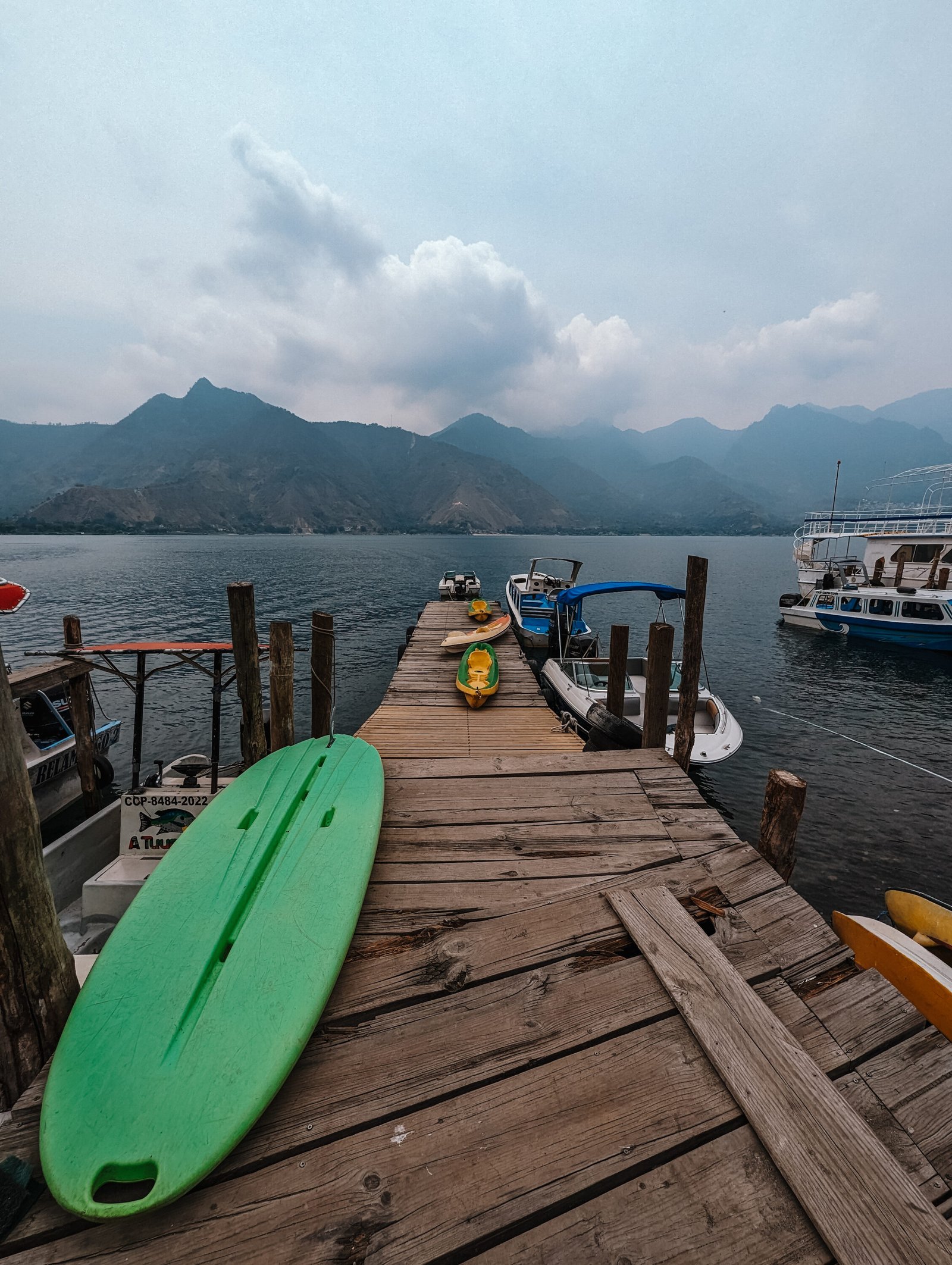 Kayaks laying on the dock
