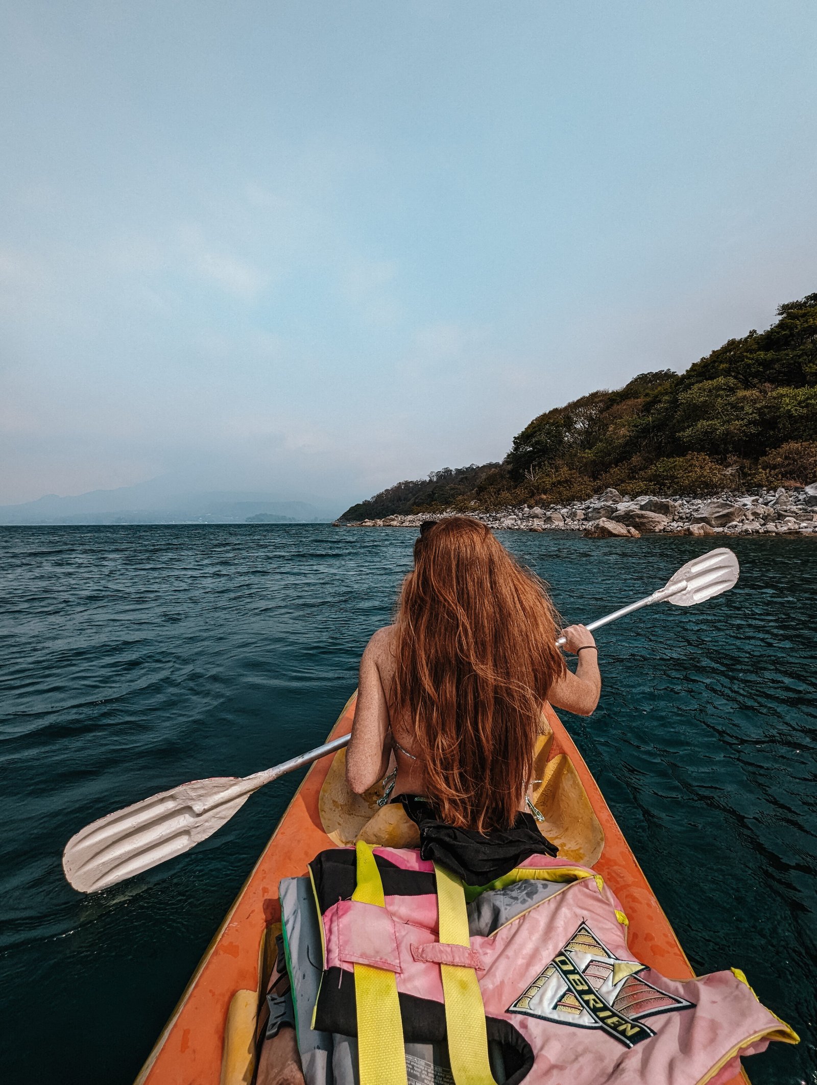 Lia kayaking on Lago de Atitlán