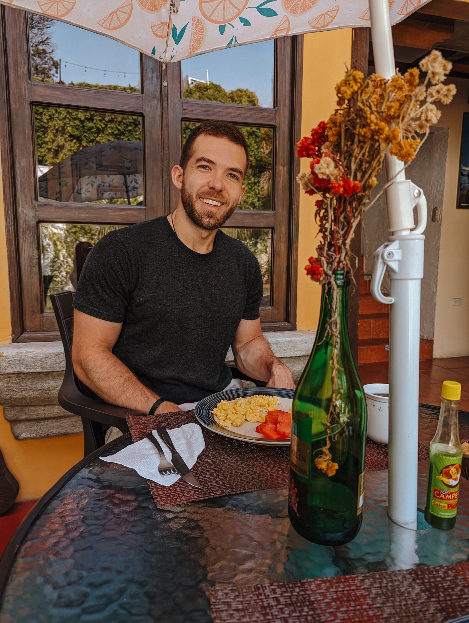 Matt enjoying breakfast at our hotel