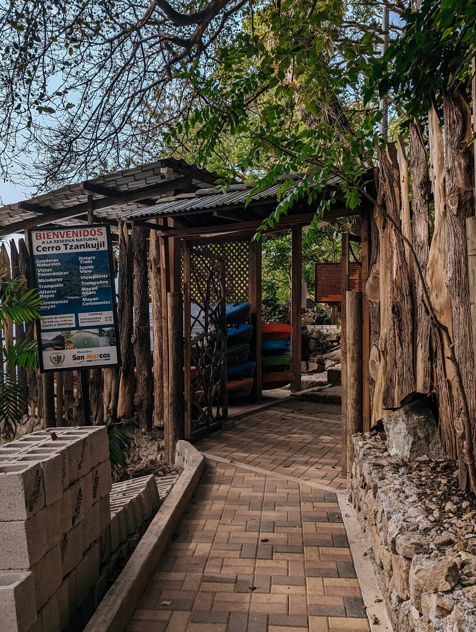 The entrance to the reserve with the kayaks stacked just inside