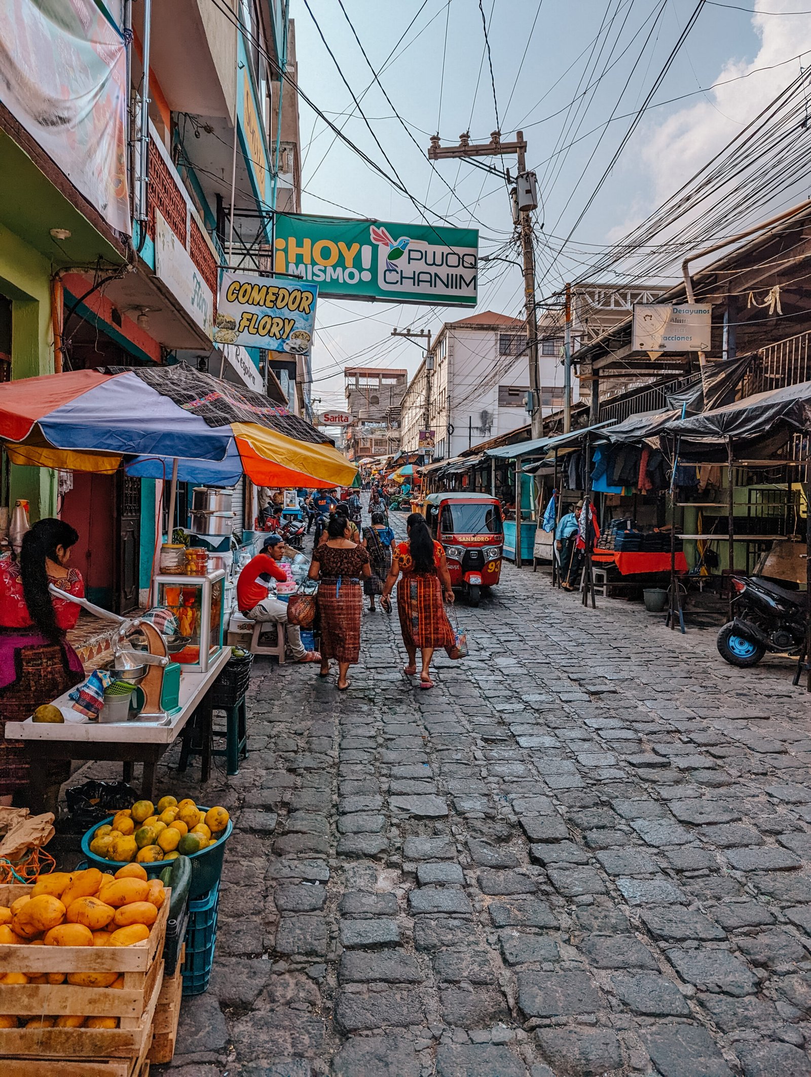 Stands lining the streets of San Pedro La Laguna