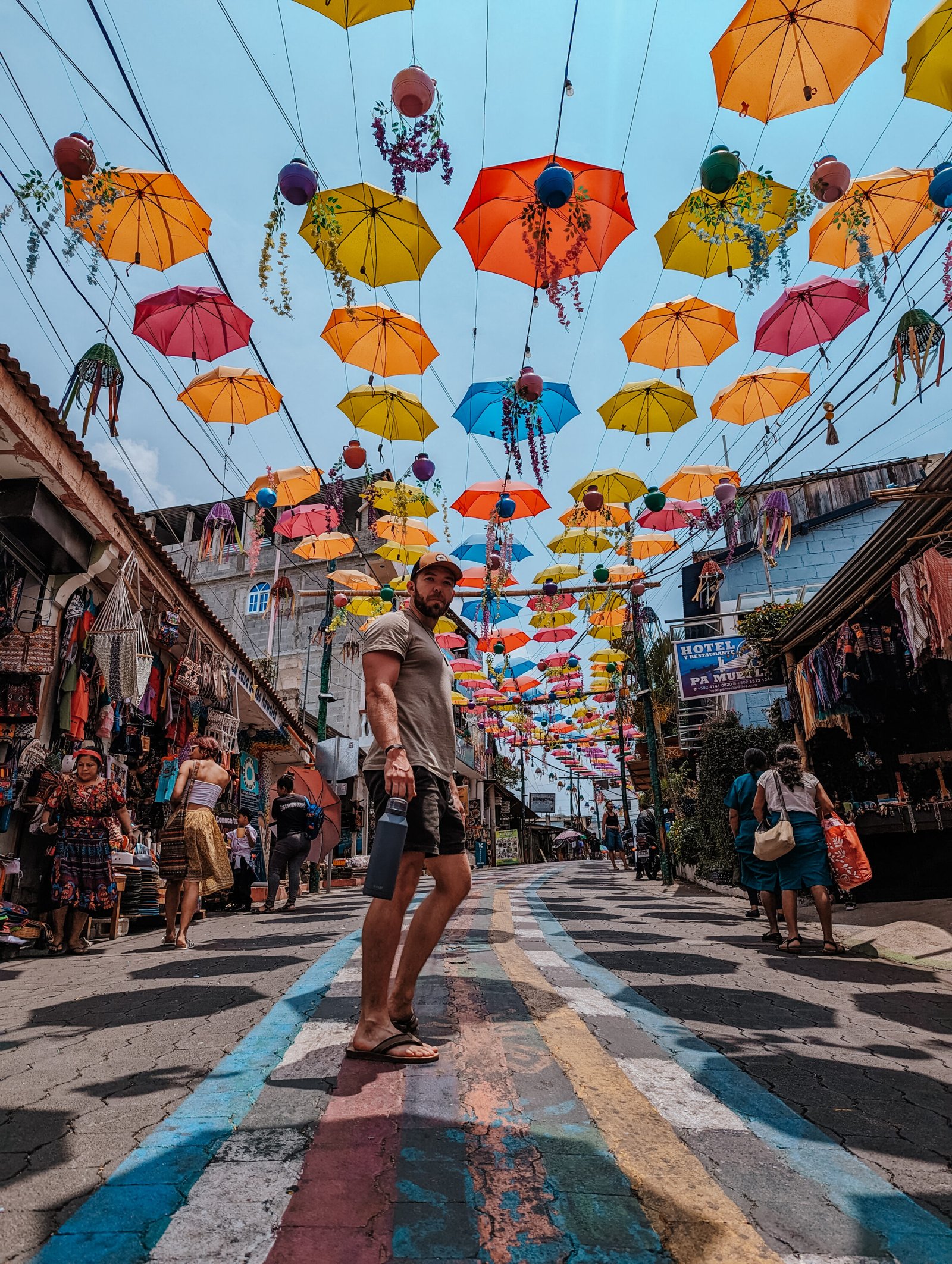 Matt exploring the colorful streets of San Juan - Lake Atitlán itinerary