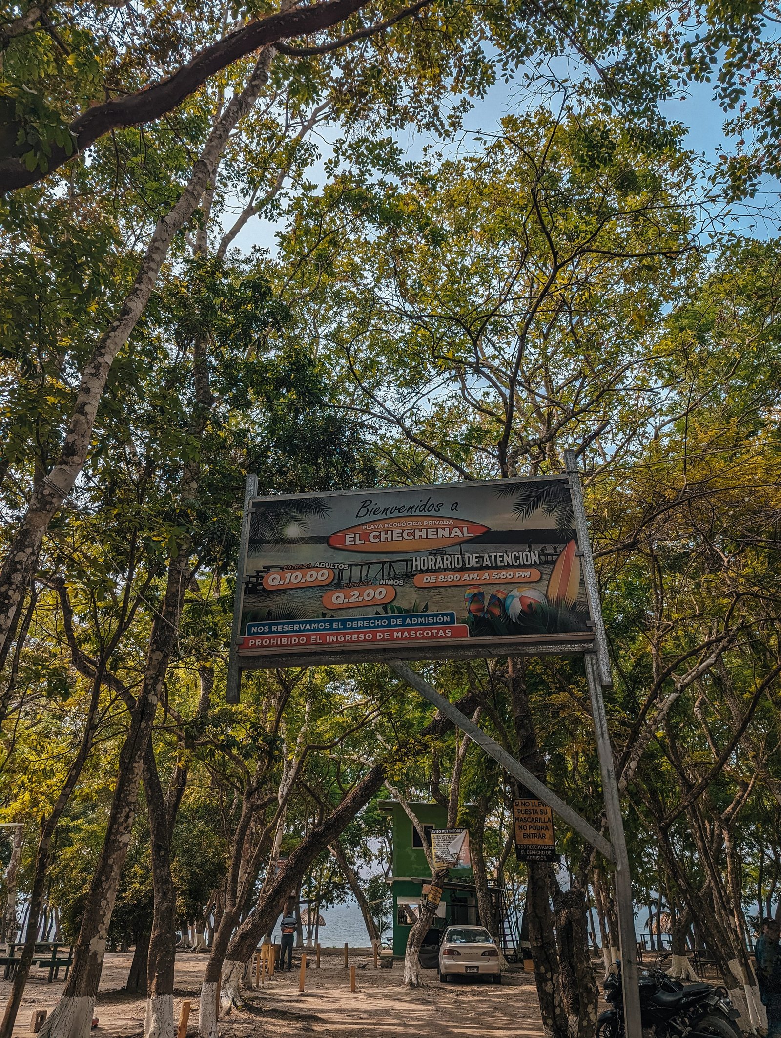 The beach entrance and parking area