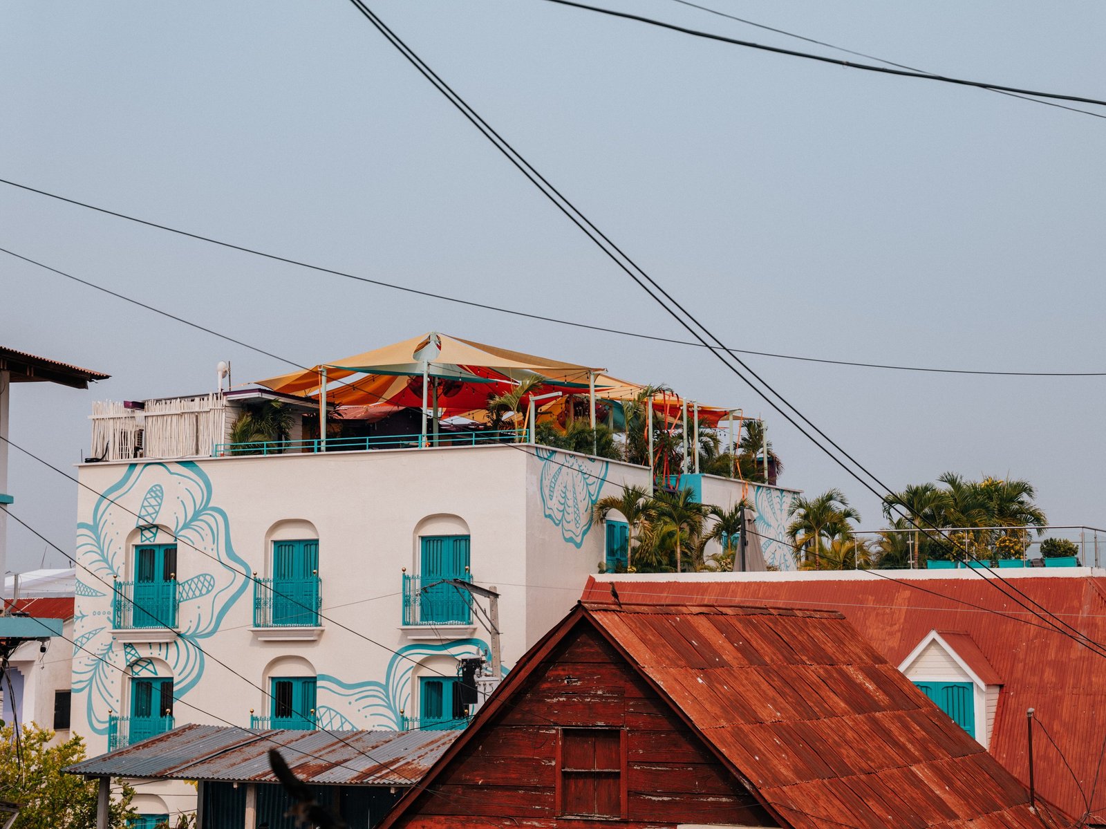 A colorful hotel with a rooftop near where we stayed