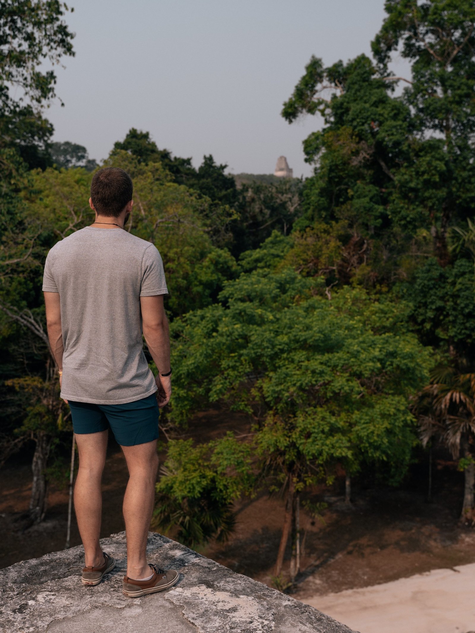 Standing atop one temple, looking out to see another