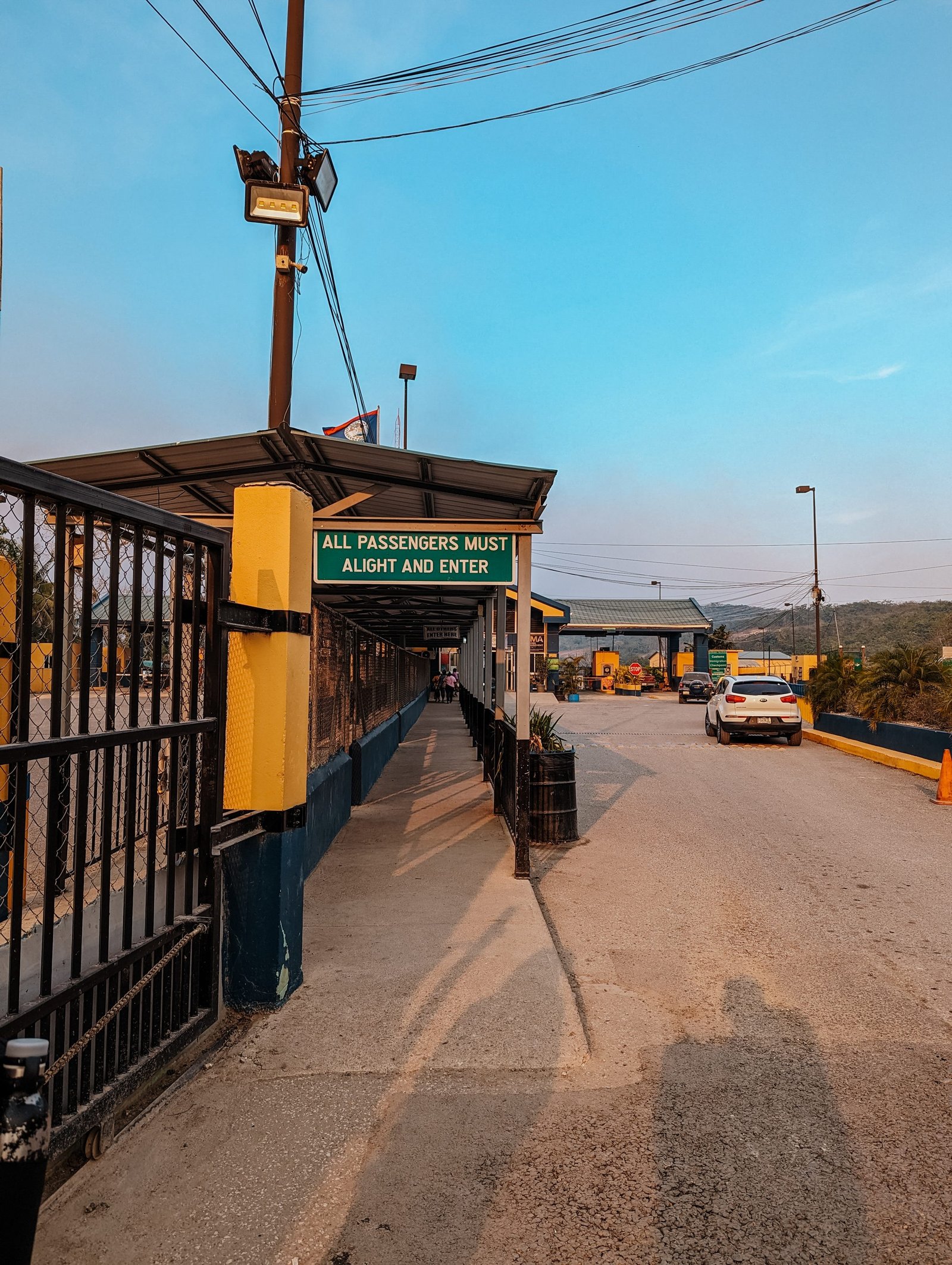 Entering the Belize immigration building